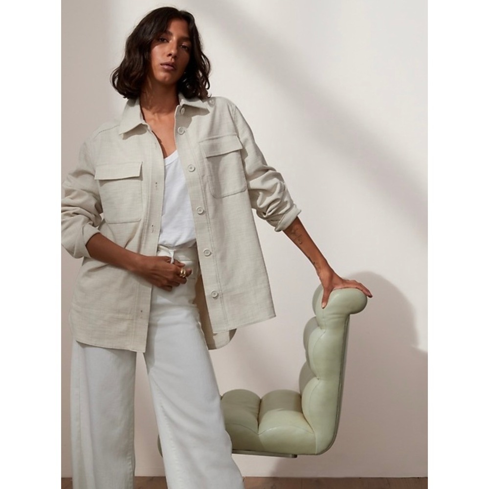 Banana Republic Canvas Shirt Jacket Cream Textured Weave Women's Small NWT